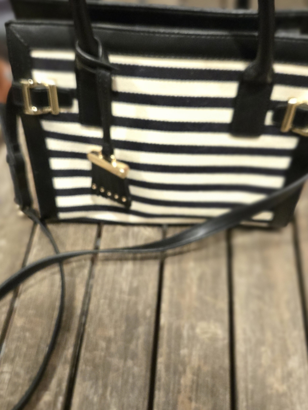 Nine West Black and White Striped Women's Tote Bag - Classic Chic